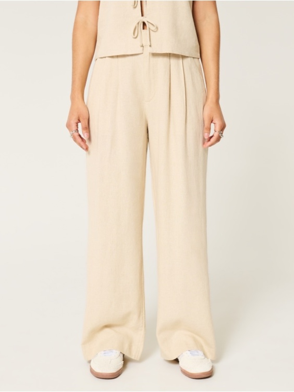 Hollister Livvy Ultra High-Rise Linen-Blend Wide-Leg Pants Size L Short